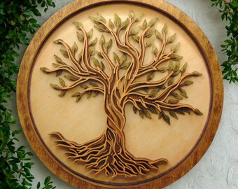 Wooden Tree of Life 4 Layered Tree Mandala, Round Wooden Tree Wall Art, Spiritual Wall Art Mandala Wall Decor Gift, Engraved Wall Decor