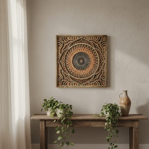 Mandala Wood Wall Art  7 Layered Framed Mandala Laser Cut Home Décor Yoga, Spiritual and Meditation Décor Geometric wall art 3D Wall art shown in an AI-generated listing photo