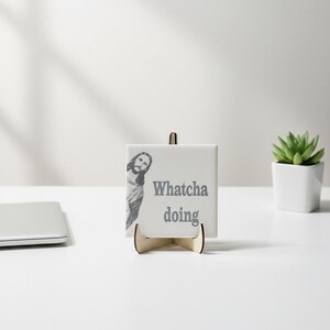 Funny Jesus Tile | Ceramic Jesus Saying Tile with "Whatcha Doing" | Religious Humor Gift | Catholic Christian Home Decor | Divine Comedy shown in an AI-generated listing photo