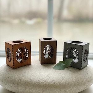 Tree Of Life LANTERN CANDLE HOLDER, Wood Tealight Holder, Flameless Candles, Tree Of Life, Tree Of Life Wooden Tealight Latern Candle Holder shown in an AI-generated listing photo