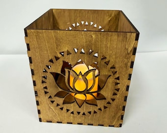 Portavelas con forma de flor de loto, farol de madera, lámpara de sombra, artículo de decoración para el hogar, objeto para estante de meditación y atención plena.
