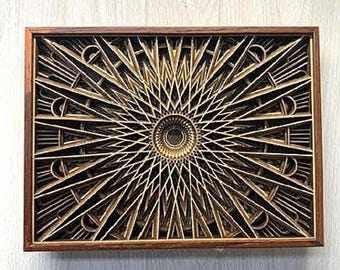 3D Wood Sunburst Wall Art Intricate Wall Sculpture Rustic Home Decor Over Bed Art Boho Living Room Decor Laser Cut Statement Wall Hanging
