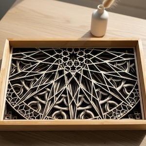 MANDALA WALL ART – Seven layer Frame Wall Art – Wood Mandala Art – Spiritual Wall Decor – Laser Cut Wooden Mandala – Mandala Wall Hanging shown in an AI-generated listing photo
