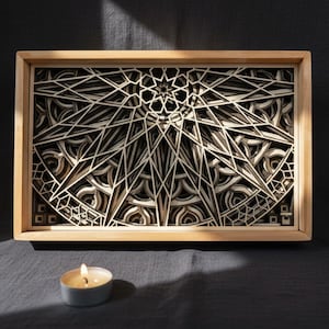 MANDALA WALL ART – Seven layer Frame Wall Art – Wood Mandala Art – Spiritual Wall Decor – Laser Cut Wooden Mandala – Mandala Wall Hanging shown in an AI-generated listing photo
