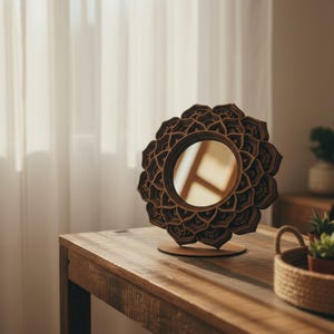 WOODEN MANDALA MIRROR - Boho Mirror - Decorative Round Mirror - Macramé Mirror -  Mandala Art Mirror - Wall Hanging Mirror – New Home Gift shown in an AI-generated listing photo