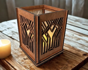 Art Deco Kaarshouder – Houten geometrische lantaarn – Theelichthouder – Minimalistisch huisdecor – Kaarslantaarn – Boerderijlantaarn