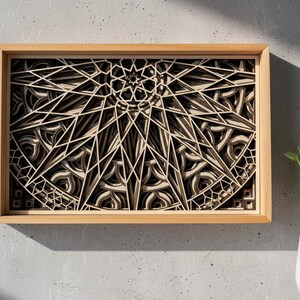 MANDALA WALL ART – Seven layer Frame Wall Art – Wood Mandala Art – Spiritual Wall Decor – Laser Cut Wooden Mandala – Mandala Wall Hanging shown in an AI-generated listing photo