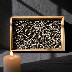 MANDALA WALL ART – Seven layer Frame Wall Art – Wood Mandala Art – Spiritual Wall Decor – Laser Cut Wooden Mandala – Mandala Wall Hanging shown in an AI-generated listing photo