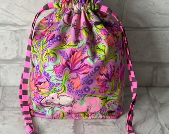 Project Bag, Knitting Bag, Craft Bag, On The Beach Bag, Toy Bag, Crafting On The Go Bag, Fabric Storage Bag, Tula Pink Everglow, Beauty Bag,
