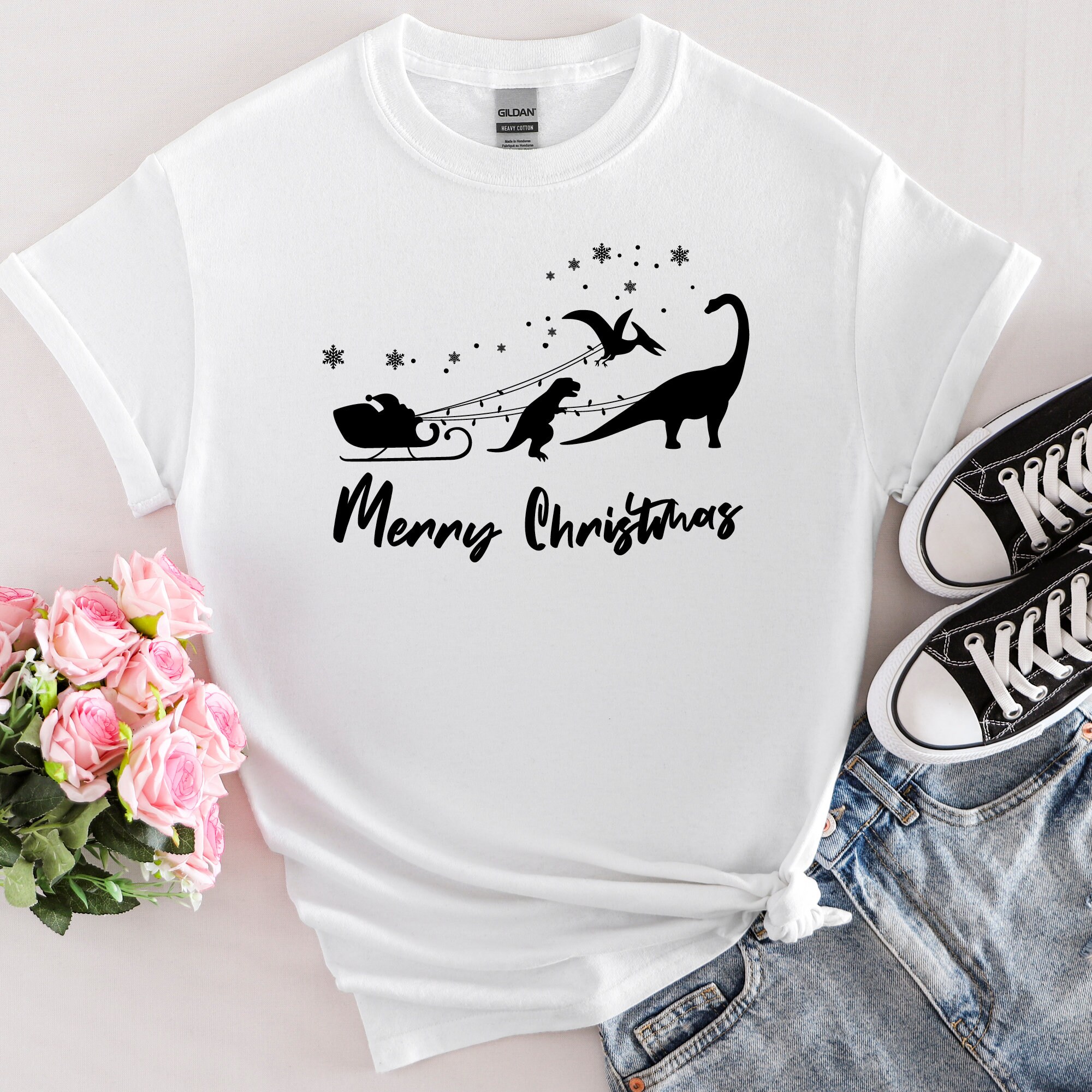 Discover Christmas Dinosaur T-Shirt, Family Christmas Shirt, Dinosaur Sleigh Shirt Christmas Gift, Christmas Squad Shirt, Christmas Party Shirts