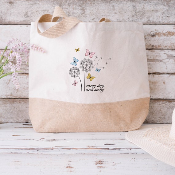 Kindness Jute Bag, Dandelion Bag, Butterfly Jute Bag, Inspirational Jute Bag, Be Kind Bag, Motivation Beach Bag, Mental Health Gifts