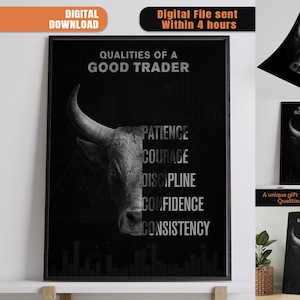 Trader Qualities Motivational Poster: Bull Art, Office Decor (Digital Download)