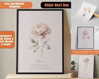 Custom Birth Month Flower Print: Personalized Floral Wall Art