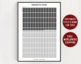 Calendrier personnalisé Memento Mori, poster Les semaines de ma vie, calendrier imprimable personnalisé, cadeau d'anniversaire personnalisé pour elle et lui