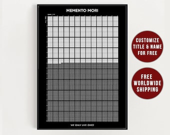 Calendrier personnalisé Memento Mori, poster Les semaines de ma vie, calendrier imprimable personnalisé, cadeau d'anniversaire personnalisé pour elle et lui