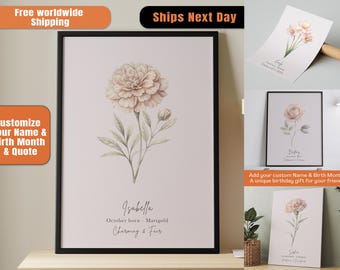 Custom Birth Month Flower Print: Personalized Floral Wall Art, customized birthflower poster, birthday gift