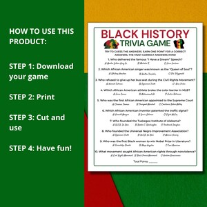 Black History Trivia Game, Printable Black History Month Game, Black ...