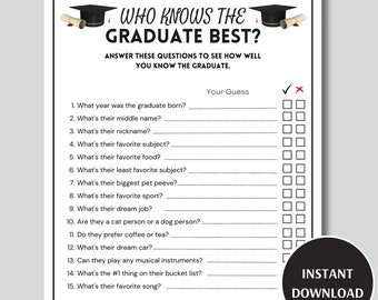 Who Knows the Graduate Best Game, Printable Graduation Party Game, Who Knows the Grad Best, How Well Do You Know the Graduate