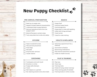 Nieuwe puppychecklist afdrukbare PDF, puppybenodigdheden, puppyplanner,