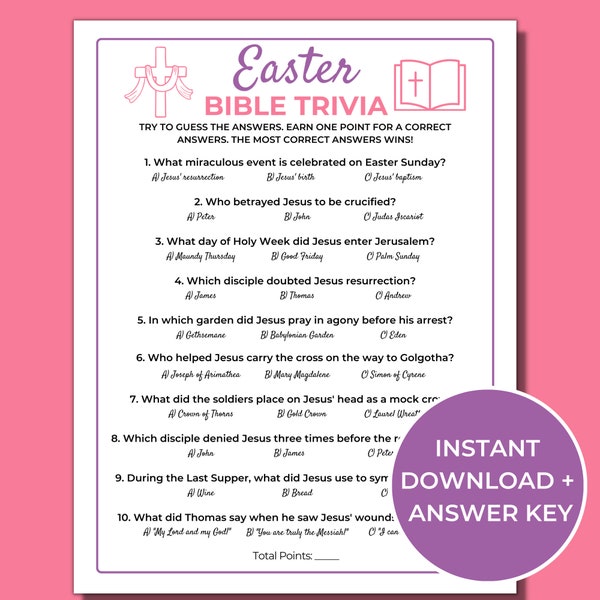 Easter Bible Trivia Game, Printable Easter Trivia, Easter Party Game, Fun Easter Religious Game for Kids and Adults