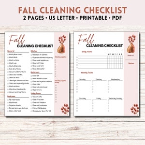 Fall Cleaning Checklist Printable, Cleaning Planner, Cleaning Schedule, Cleaning List Printable PDF