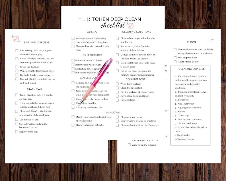 Deep Cleaning Checklist Printable, Kitchen Cleaning Checklist, Cleaning