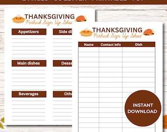 Foglio di iscrizione al pranzo del Ringraziamento in formato PDF stampabile, elenco di iscrizione alla cena del Ringraziamento, modulo di iscrizione al cibo, foglio di iscrizione alla festa del pranzo del Ringraziamento