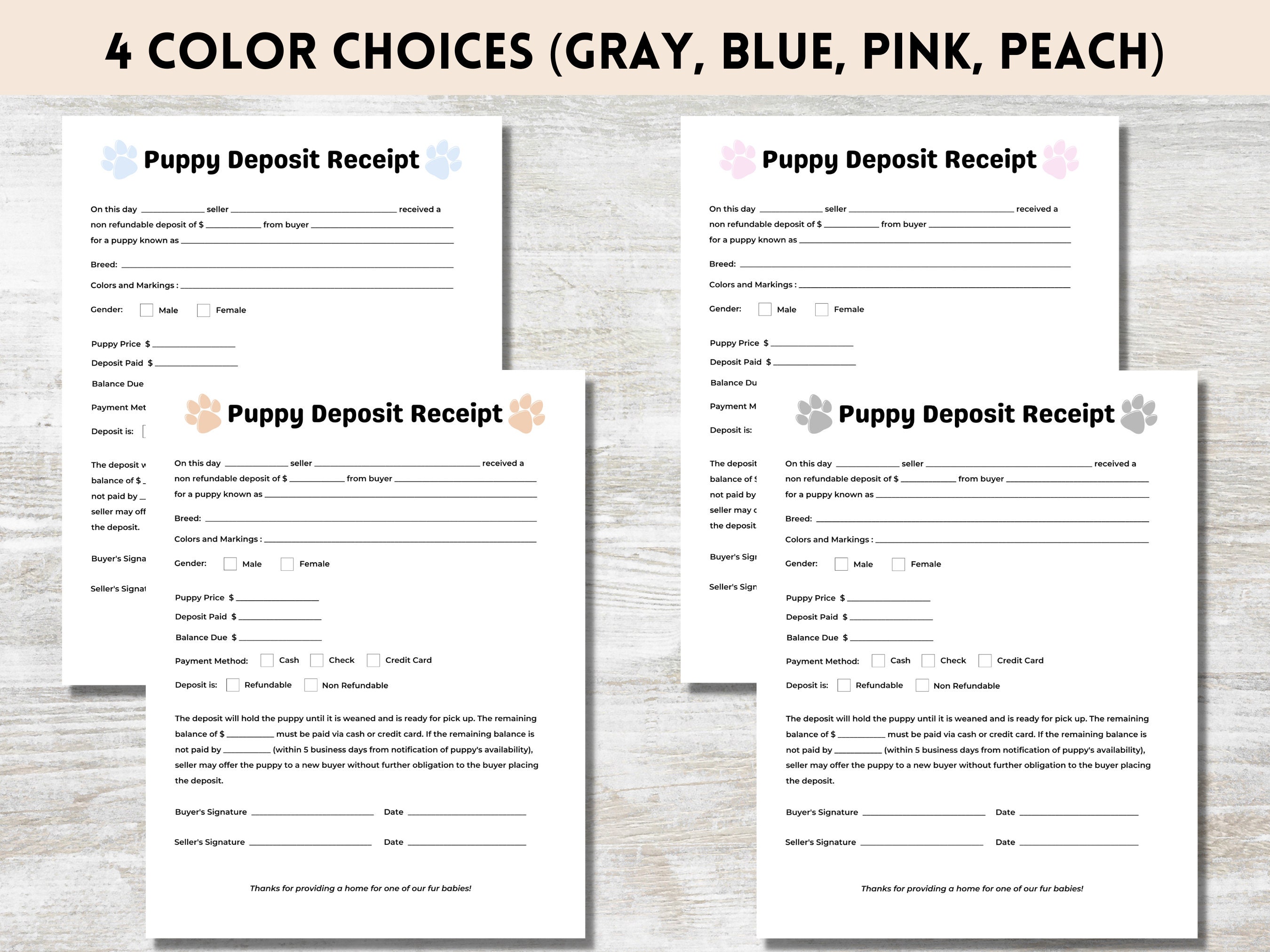 Puppy Deposit Receipt, Fillable Puppy Deposit Form, Dog Breeder Forms ...