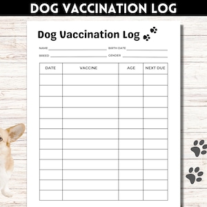 Registro de vacunación de perros, rastreador de vacunación de mascotas, registro de vacunas de cachorros, registro de vacunas de cachorros, PDF imprimible