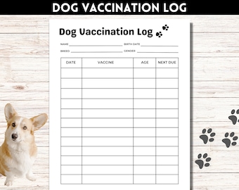 Registro de vacunación de perros, rastreador de vacunación de mascotas, registro de vacunas de cachorros, registro de vacunas de cachorros, PDF imprimible