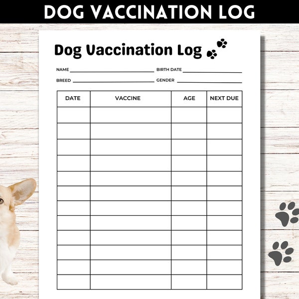 Dog Vaccination Record, Pet Vaccination Tracker, Puppy Vaccine Log, Puppy Shots Record, Printable PDF
