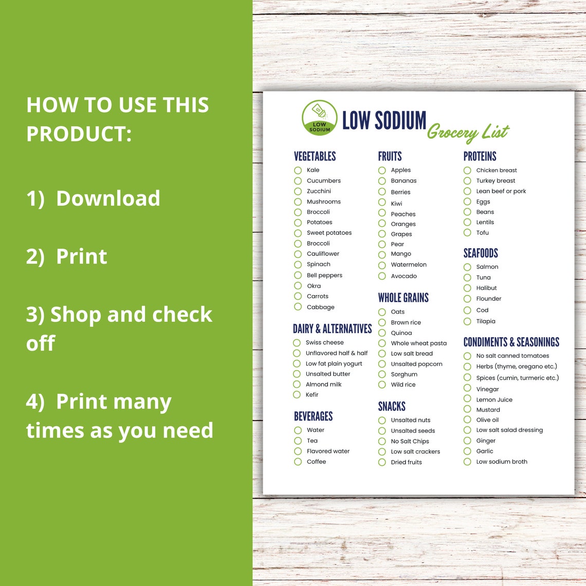 Low Sodium Grocery List, Printable Low Sodium Food List, Low Salt Diet Shopping List Printable ...