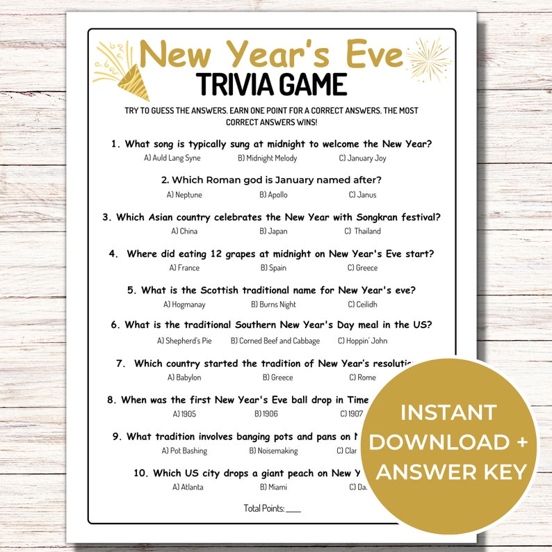 New Year's Eve Trivia Game, Printable New Year's Eve Games for Family, Fun New Year's Eve Game ...