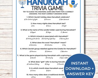 Hanukkah Trivia Game, Printable Hanukkah Games for Family, Chanukah Game, Hanukkah Questions and Answers, Fun Hanukkah Activity