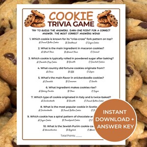 Cookie Trivia Spiel, druckbares Cookie-Spiel, Urlaubs Cookie Party, Cookie Quiz für Kinder und Erwachsene, Wüsten Trivia