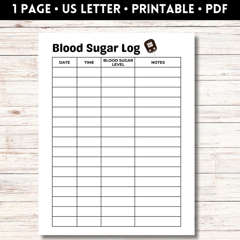 Blood Sugar Log, Printable Blood Sugar Tracker, Diabetes Tracker, Blood