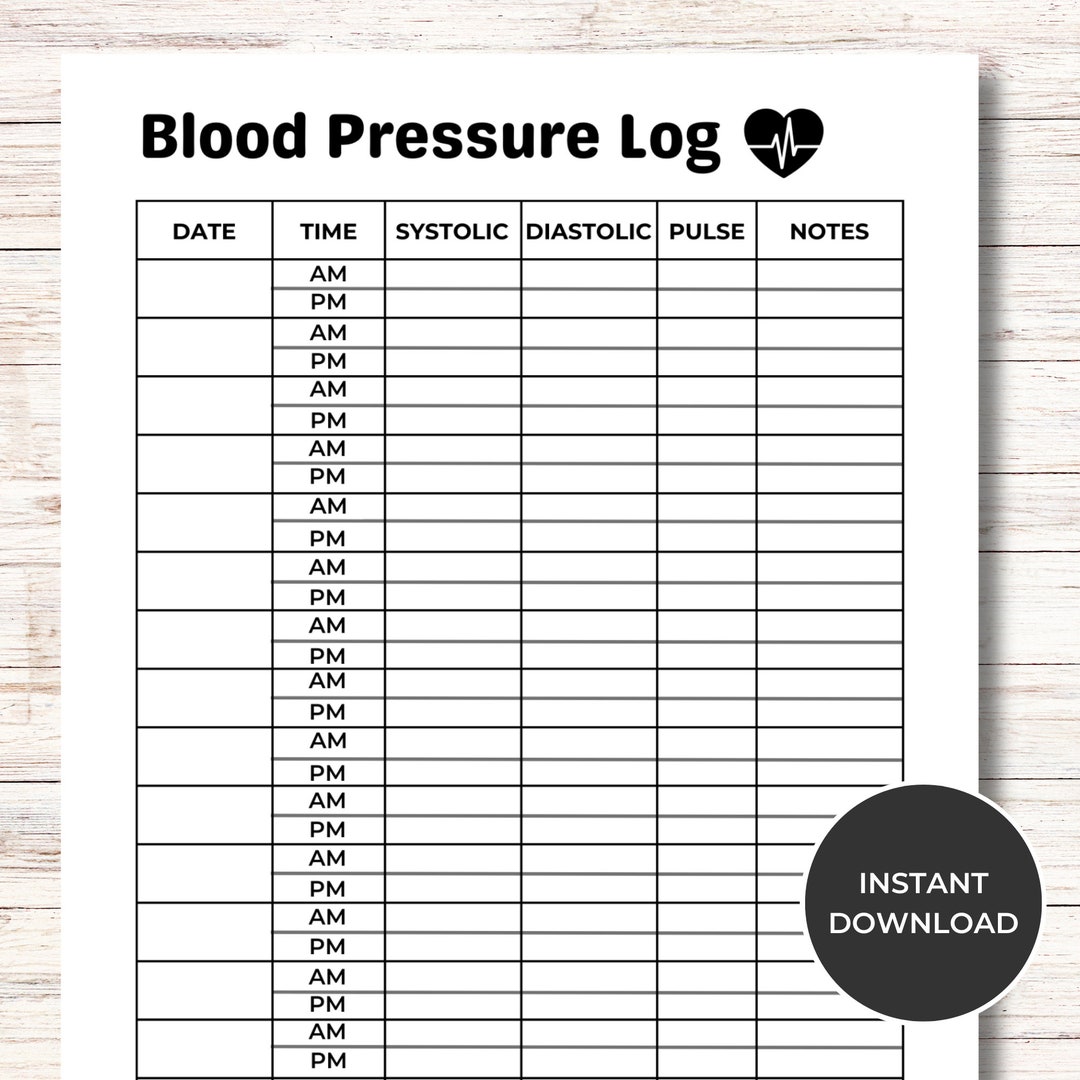Blood Pressure Log Printable Blood Pressure Tracker Health Tracker