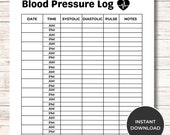 Blood Pressure Log, Printable Blood Pressure Tracker, Health Tracker for High and Low Blood Pressure