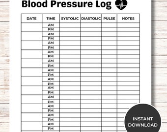 Registro de presión arterial, rastreador de presión arterial imprimible, rastreador de salud para presión arterial alta y baja
