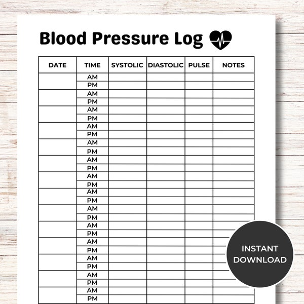 Blutdruck-Log, Blutdruck-Tracker zum Ausdrucken, Gesundheits-Tracker für hohen und niedrigen Blutdruck