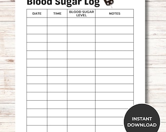 Registro de azúcar en sangre, rastreador de azúcar en sangre imprimible, rastreador de diabetes, registro de glucosa en sangre