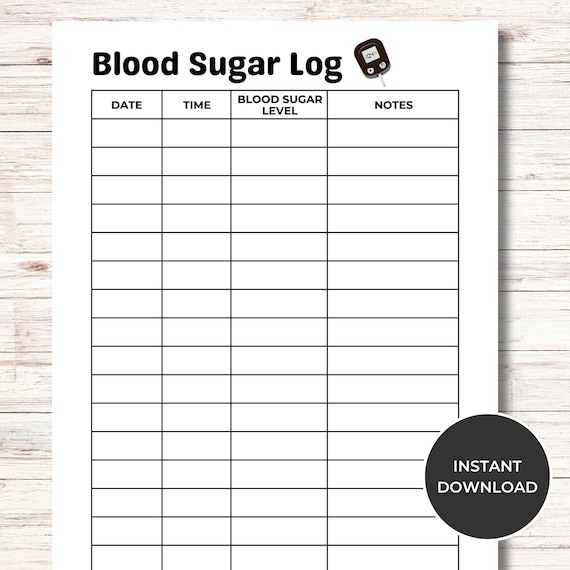 Blood Sugar Log, Printable Blood Sugar Tracker, Diabetes Tracker, Blood Glucose Log