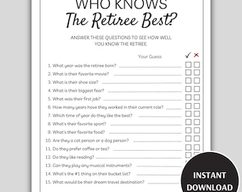 Who Knows the Retiree Best Game, Printable Retirement Party Game, Fun Co-Worker Retirement Games, How Well Do You Know the Retiree