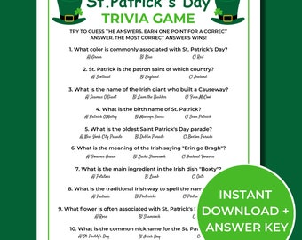 St Patrick's Day Trivia Game, Printable St Patrick's Day Games for Kids and Adults, Fun St Patrick's Day Party Game