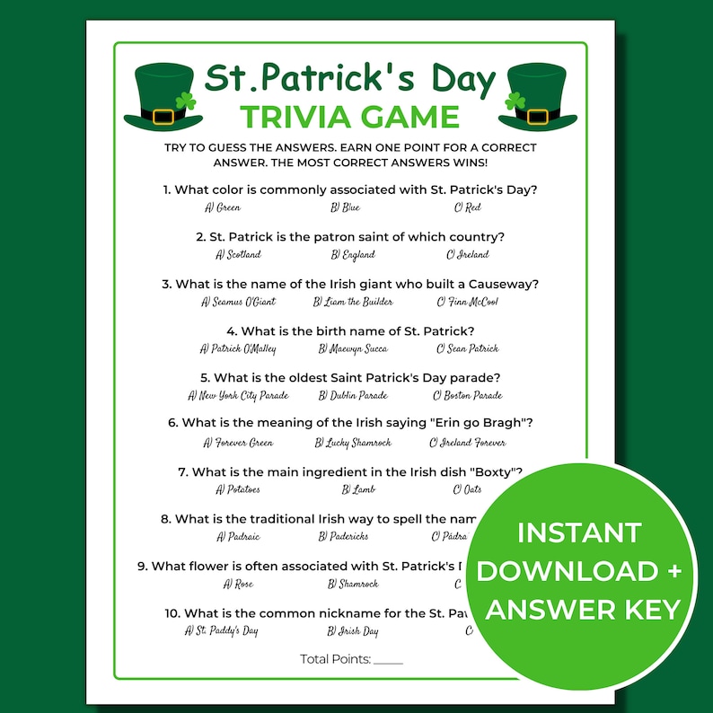 St Patrick's Day Trivia Game, Printable St Patrick's Day Games for Kids ...