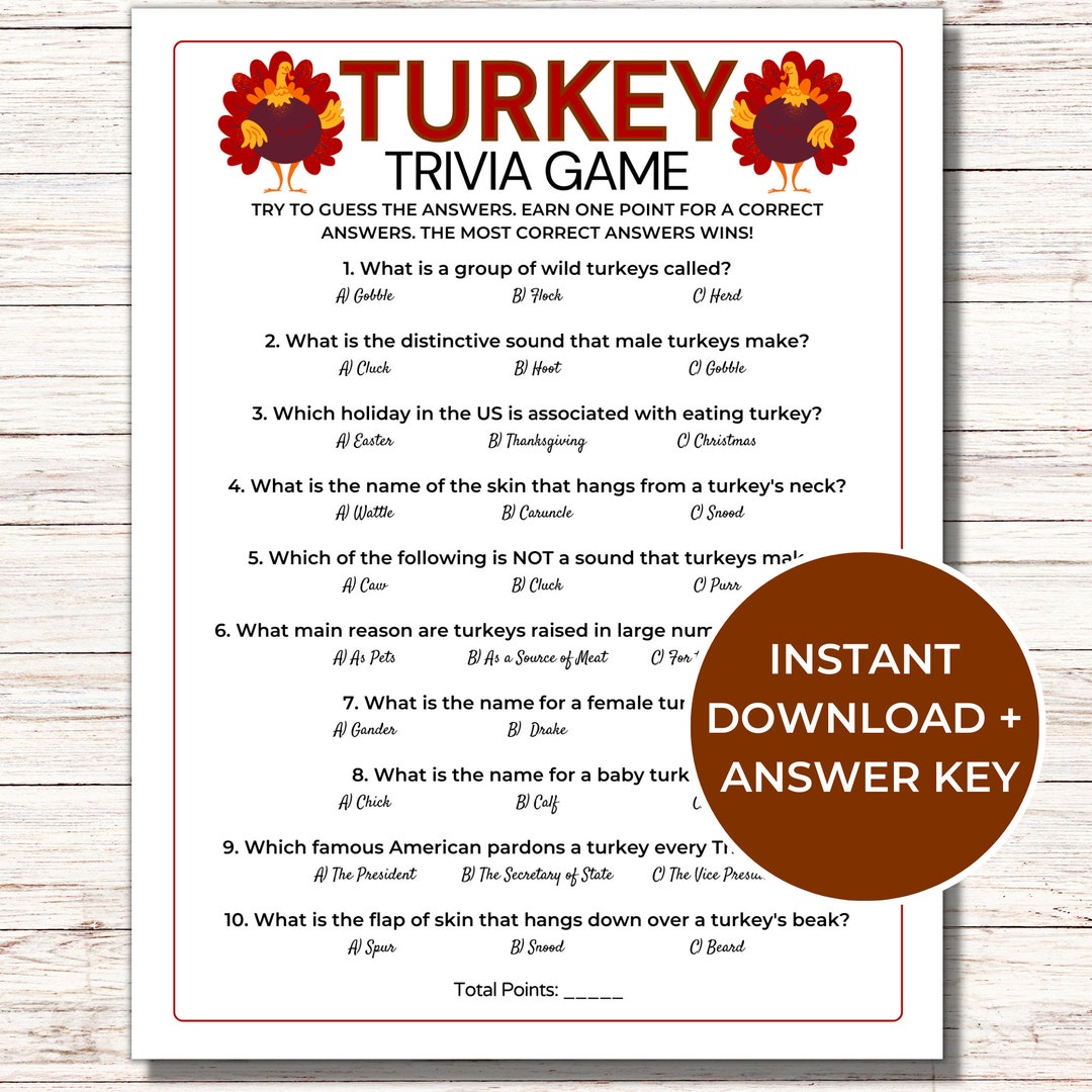 turkey trivia game, printable turkey trivia, fun thanksgiving