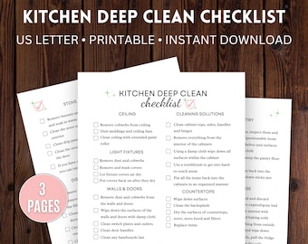 Deep Cleaning Checklist Printable, Kitchen Cleaning Checklist, Cleaning Schedule, Cleaning List Printable PDF