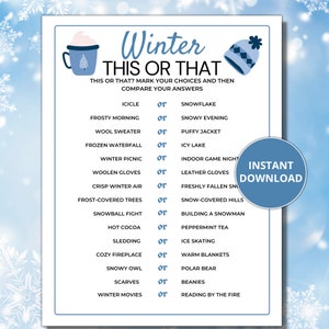 Winter This or That Printable Game, Winter Would You Rather Game, Wintertime Activities for Kids and Adults, Fun Printable Winter Games