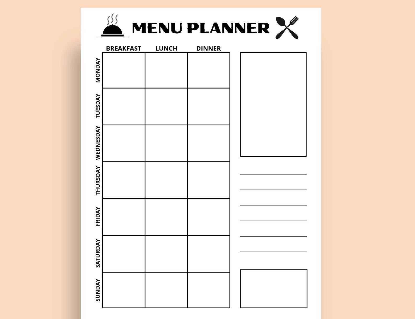 Weekly Menu Planner Printable, Meal Planner Fillable PDF, Editable Meal ...