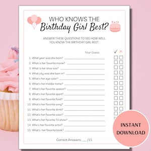 Quién conoce mejor a la cumpleañera, Juegos de cumpleaños imprimibles, ¿Qué tan bien conoces a la cumpleañera?